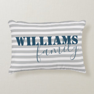 modern farmhouse stripes family monogram decorative cushion