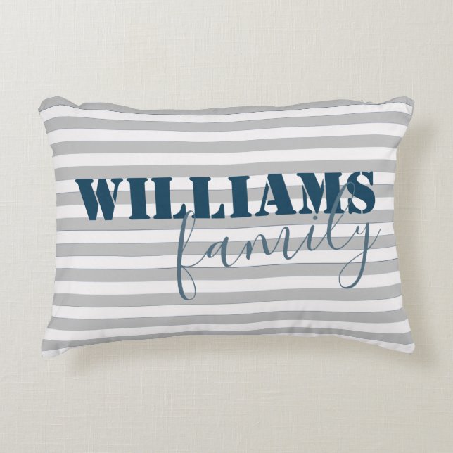 modern farmhouse stripes family monogram decorative cushion (Front)