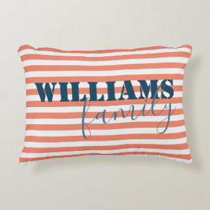 modern farmhouse stripes family monogram decorative cushion