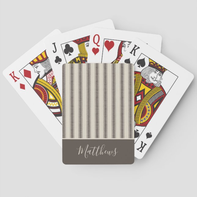 Modern Farmhouse Style Personalised Ticking  Playing Cards (Back)