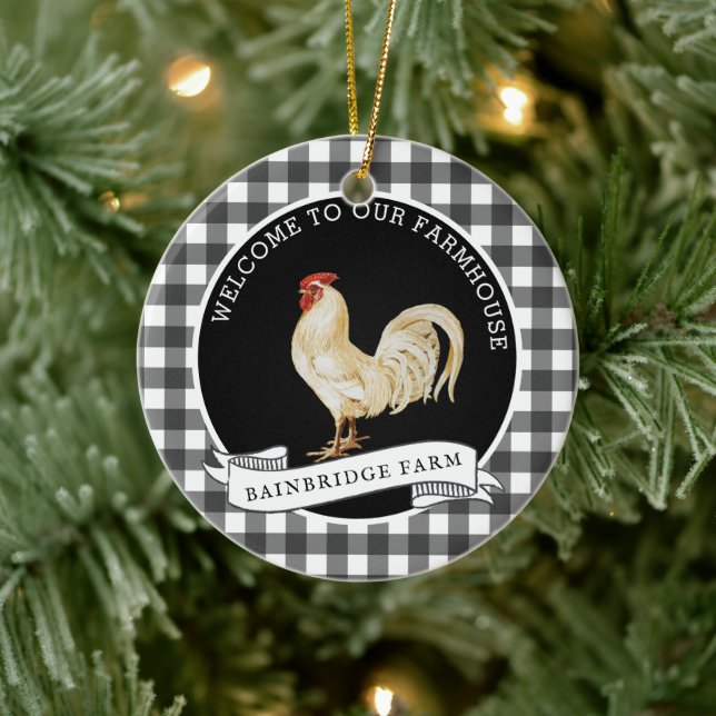 Modern Farmhouse Style Rooster Family Name  Ceramic Ornament (Tree)