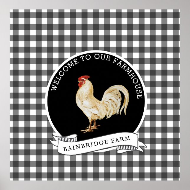 Modern Farmhouse Style Rooster Plaid  Poster (Front)