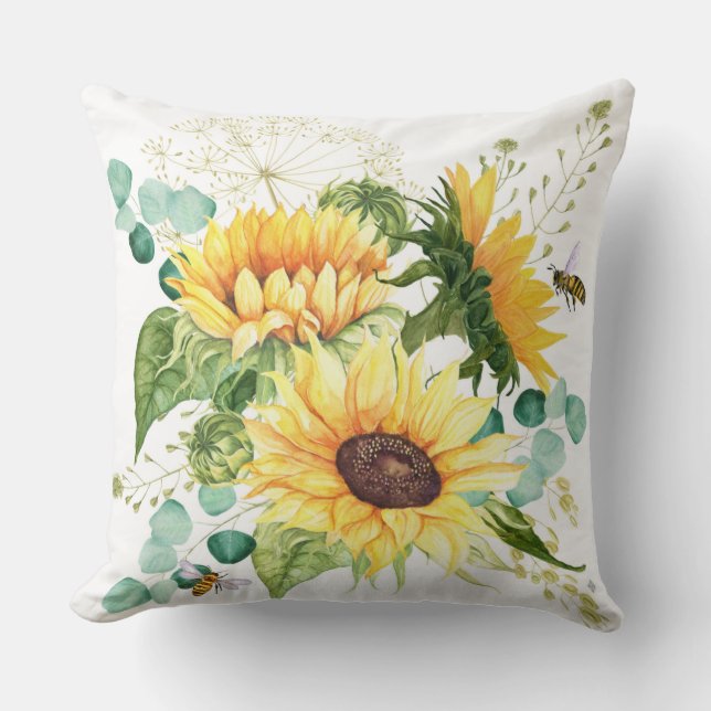 Modern Farmhouse Sunflower and bee pillow (Front)