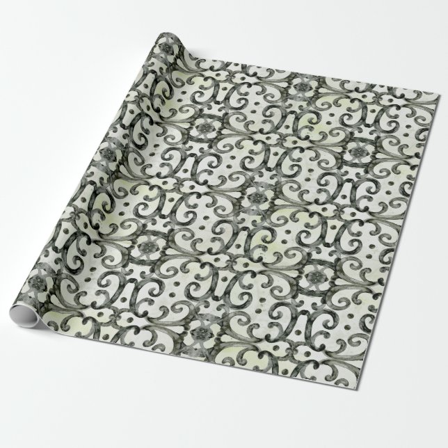 Modern Farmhouse Swirls Black n White Decoupage Wrapping Paper (Unrolled)