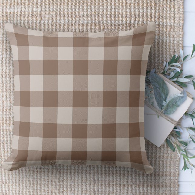 Modern Farmhouse Tan & Beige Buffalo Plaid Couch Cushion (throw pillow farmhouse pillows country plaid throw pillow brown and beige)