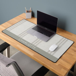 Modern Farmhouse Ticking Sage Personalised  Desk Mat