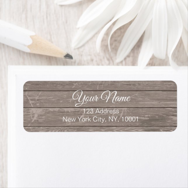 Modern Farmhouse Weathered Shiplap Wood White Return Address Label (Insitu)