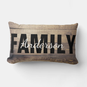 Modern Farmhouse Wood Rustic Family Name Lumbar Cushion