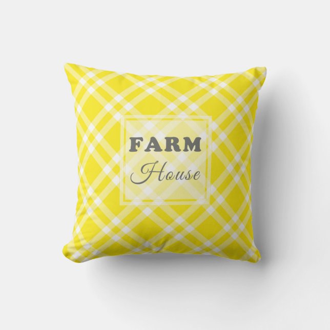 Modern Farmhouse Yellow Gingham Cushion (Front)