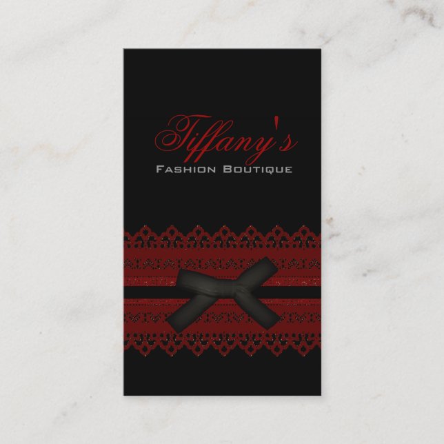 modern fashion beauty Red Lace Black bow Business Card (Front)