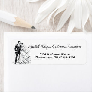Modern Fashion Charcoal Sketch Couple Wedding Return Address Label