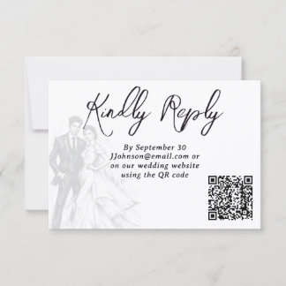 Modern Fashion Charcoal Sketch Couple Wedding RSVP Card