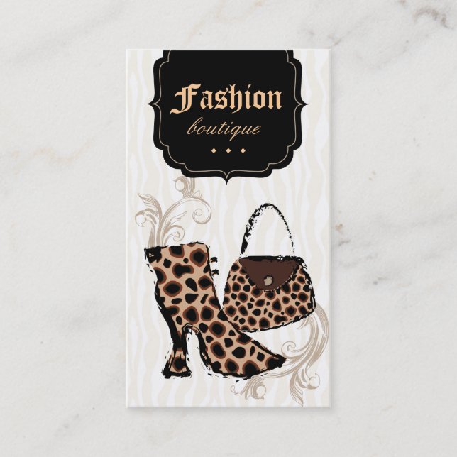 Modern Fashion Handbag Boot Leopard Zebra Business Card (Front)