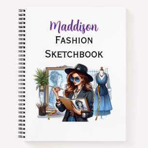 Modern Fashion Sketchbook Customizable Name  Notebook
