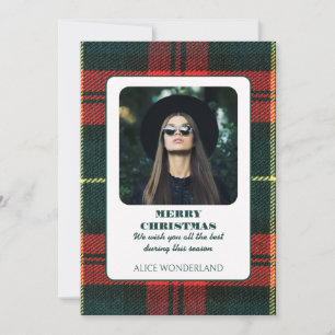 Modern fashion tartan christmas photo holiday card