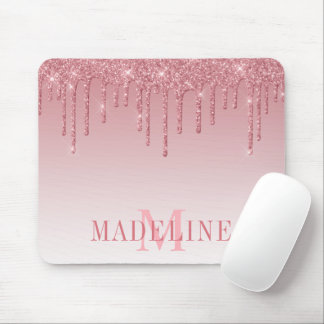 Modern Fashionable Dusty Pink Glitter Monogram Mouse Pad