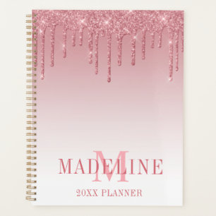 Modern Fashionable Dusty Pink Glitter Monogram Planner