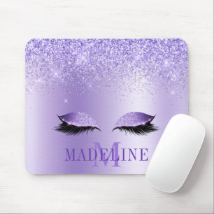 Modern Fashionable Monogram Purple Glitter Lashes Mouse Pad