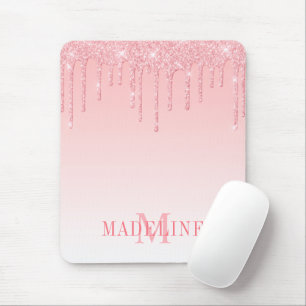 Modern Fashionable Pink Blush Monogram Glitter Mouse Pad