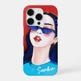 Modern Fashionable Red Blue City Girl Custom iPhone 16 Pro Case