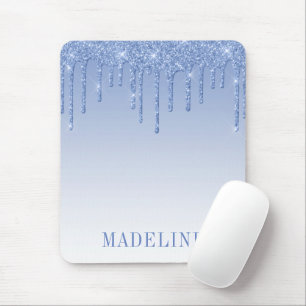 Modern Fashionable Trendy Dusty Blue Glitter Drip Mouse Pad