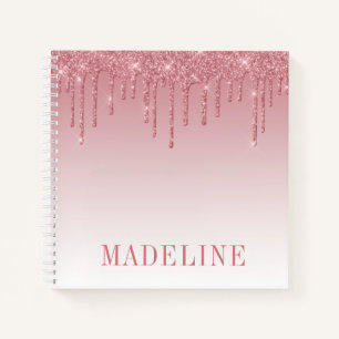 Modern Fashionable Trendy Dusty Pink Glitter Drip Notebook