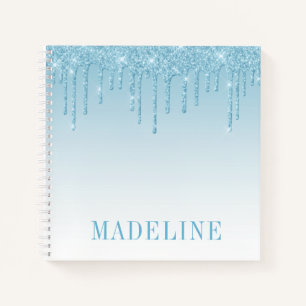 Modern Fashionable Trendy Light Blue Glitter Drip Notebook