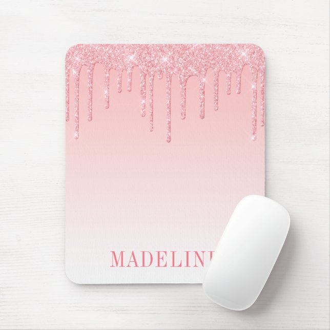 Modern Fashionable Trendy Pink Blush Glitter Drip Mouse Pad (With Mouse)