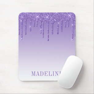 Modern Fashionable Trendy Purple Glitter Drip Mouse Pad