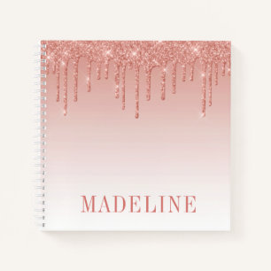 Modern Fashionable Trendy Rose Gold Glitter Drip Notebook