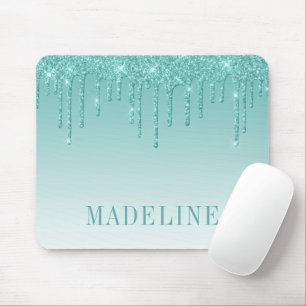 Modern Fashionable Trendy Teal Glitter Mouse Pad