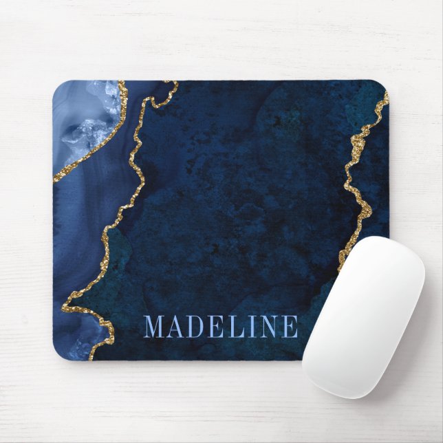 Modern Fashionable Watercolor Blue Marble Geode Mouse Pad (With Mouse)