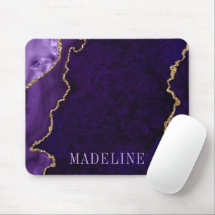 Modern Fashionable Watercolor Purple Marble Geode Mouse Pad