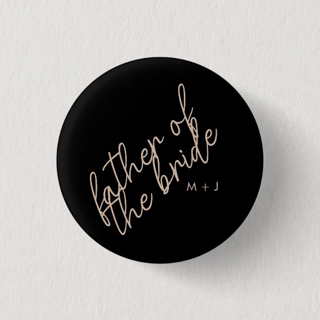 Modern Father of the Bride | Beige + Black Script 3 Cm Round Badge (Front)
