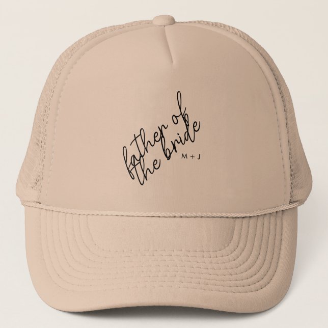 Modern Father of the Bride | Beige + Black Script Trucker Hat (Front)