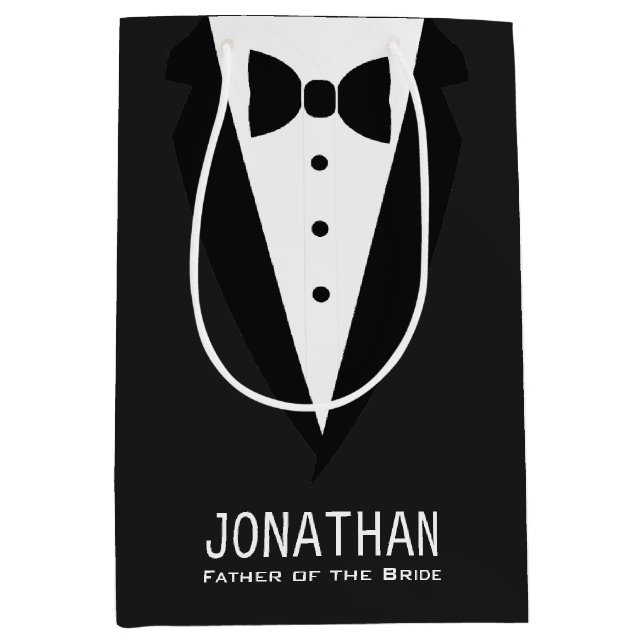 Modern Father of the Bride Wedding Tuxedo Medium Gift Bag (Front)