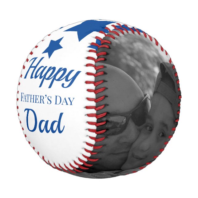 Modern Fathers Day Dad Photo Stars Blue Baseball (Angled)