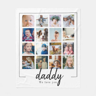 Modern fathers day daddy 16 photo collage fleece blanket