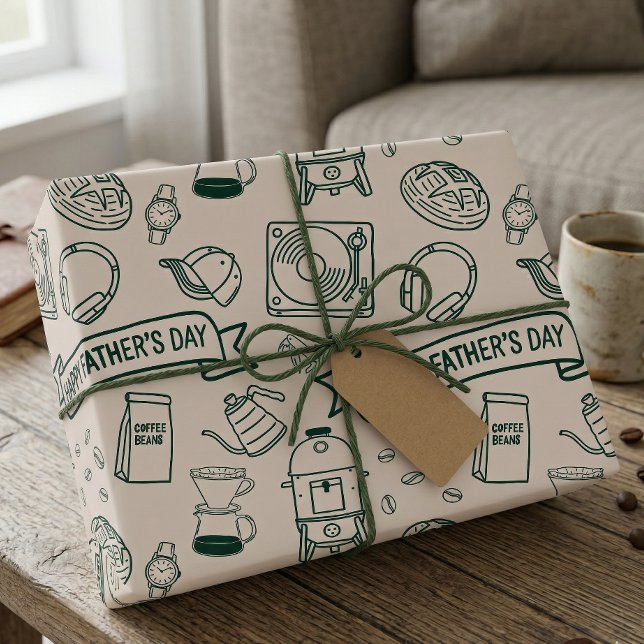 Modern Father's Day Doodle Pattern Millennial Dad Wrapping Paper (Creator Uploaded)