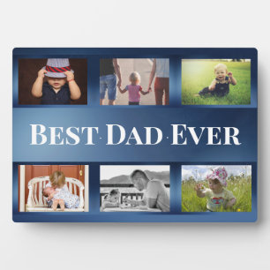 Modern Father's Day Photo Collage Blue Ombre Plaque
