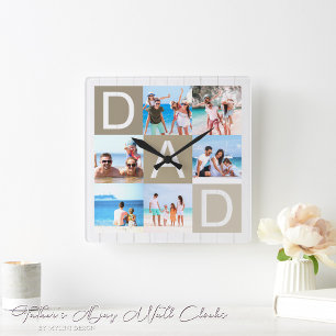 Modern Father's Day Photo Collage Square Wall Clock