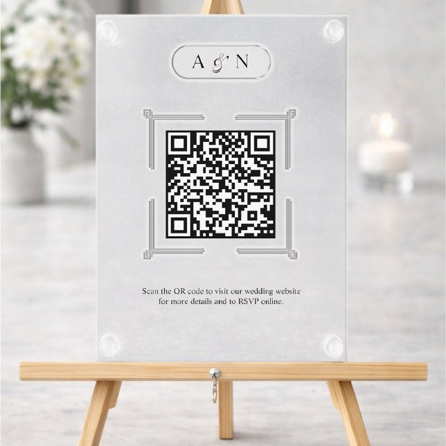 Modern Faux Acrylic Wedding Website QR Code Enclosure Card (Creator Uploaded)