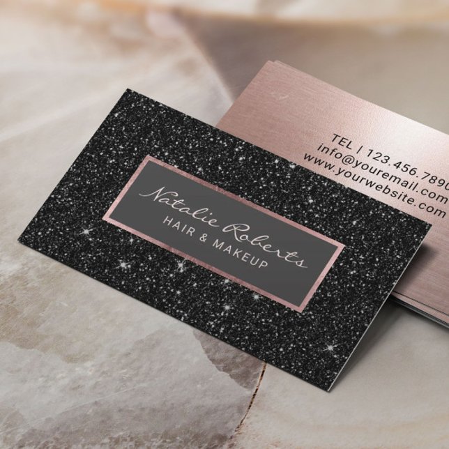 Modern Faux Black Glitter Elegant Rose Gold Business Card (Creator Uploaded)