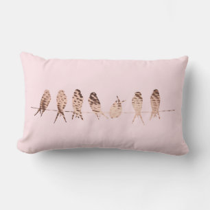 Modern Faux Copper Birds on Wire Lumbar Pillow