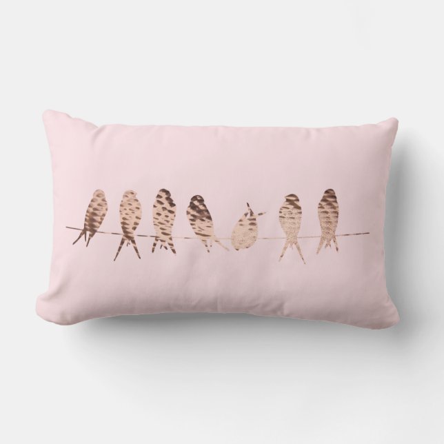 Modern Faux Copper Birds on Wire Lumbar Pillow (Front)