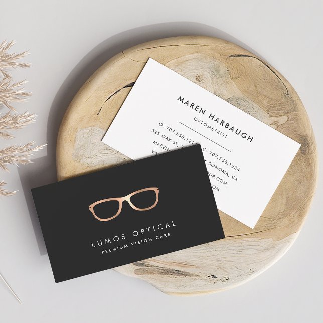 Modern Faux Copper Glasses Logo Business Card (Creator Uploaded)