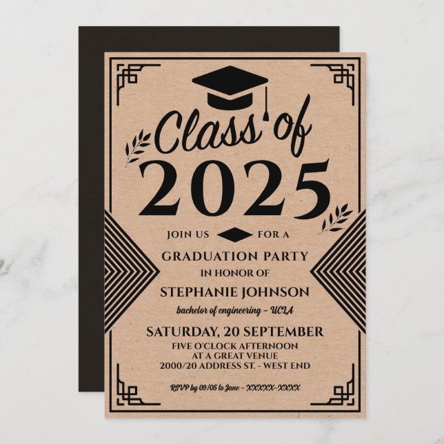 Modern Faux Craft Art Deco Style Graduation Party  Invitation (Front/Back)