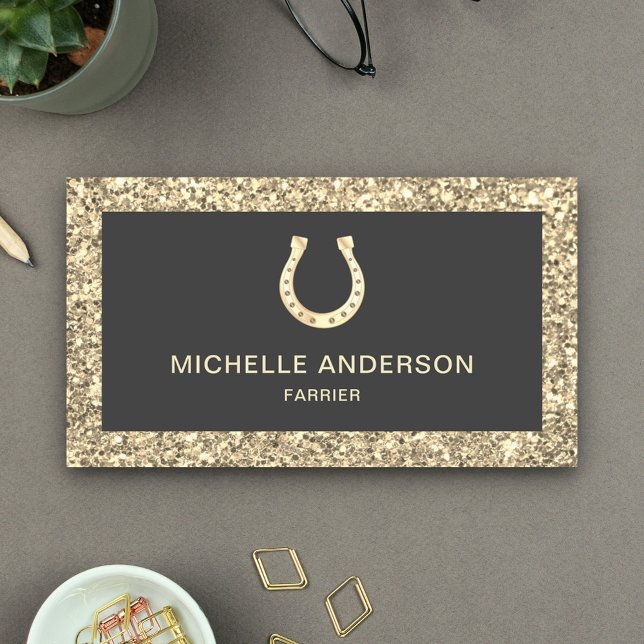 Modern Faux Cream Glitter Horseshoe Farrier Business Card (Creator Uploaded)
