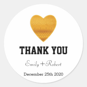 Modern Faux Foil Gold Heart Wedding Thank You Classic Round Sticker