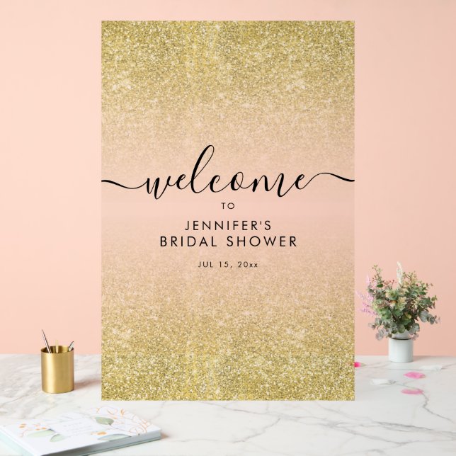 Modern Faux Glitter Bridal Shower Welcome GOLD Acrylic Sign (Wedding)